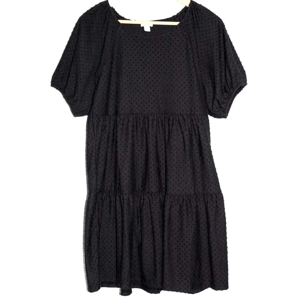 Womens J. Crew BK512 Clip-Dot Black Pullover Tier Short Sleeve Midi Dress Size S